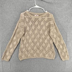 Peter Hawkes LTD Sweater Wmns S Beige Open Knit Weave Frog Hollow Boho Hippie